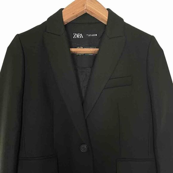 Zara Menswear Style Women’s Coat Italian Wool Blend Dark Olive Green Size Small - Picture 3 of 9